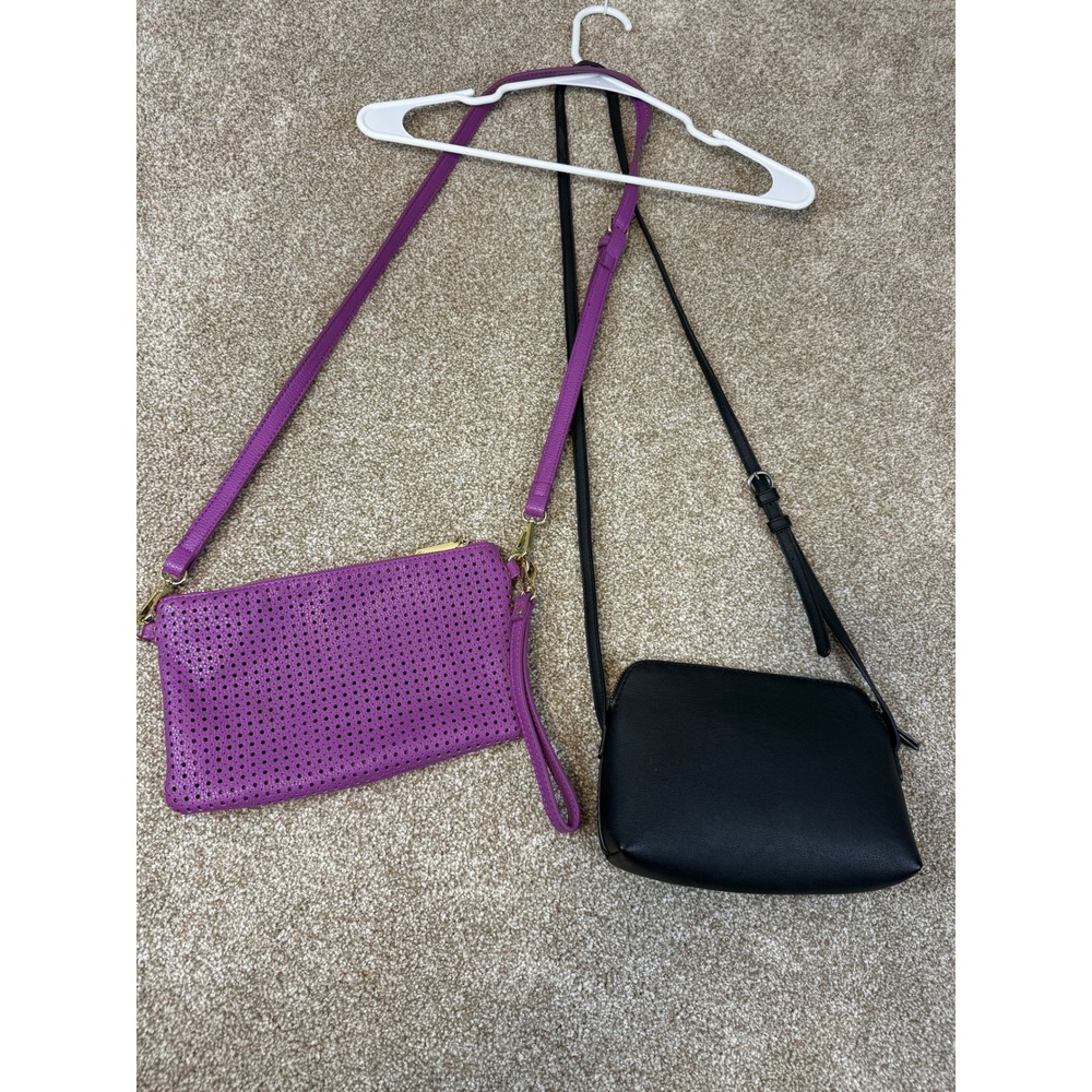 LOT Crossbody Bags Purple Perforated Wristlet Black Minimalist Modern Chic Bag